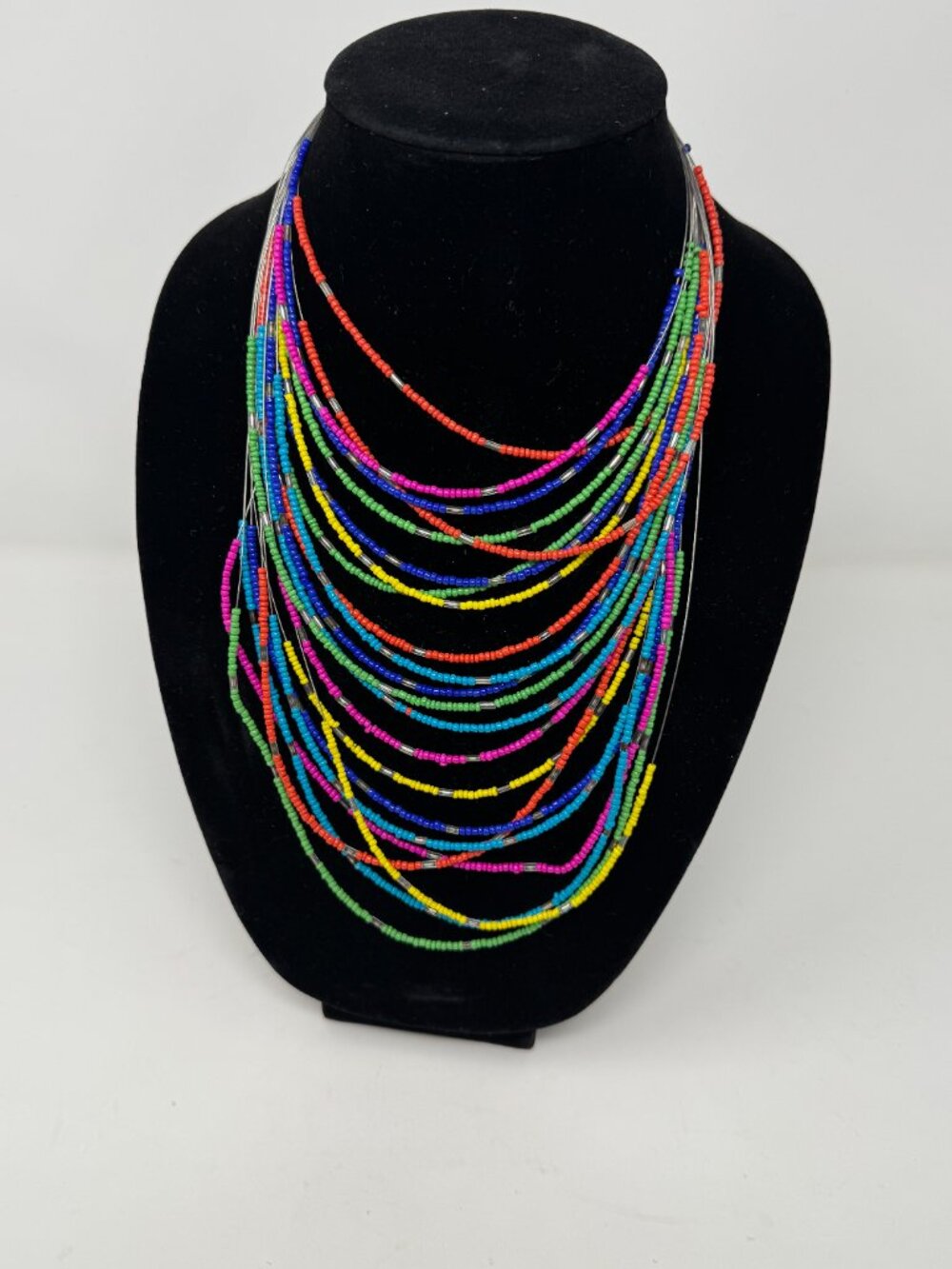 Rainbow Multi Strand Seed Bead Waterfall Bib Necklace Boho Statement